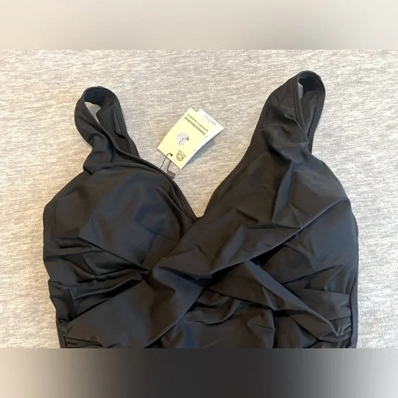 Summer Sunshine Maternity 1‎ piece black swimsuit front cross women’s L new - Picture 2 of 12